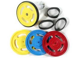 Solarbotics GMPW plastic wheels and rubber band tires